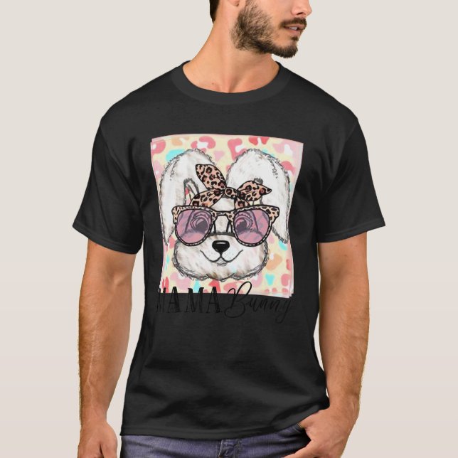 Camiseta Mama Bunny Con Bandana Leopard Glasses Easter Da (Anverso)