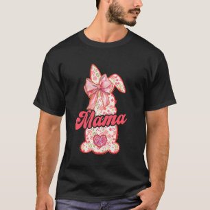 Camiseta Mama Bunny Día de Pascua Coquette Lazo Floral Cone
