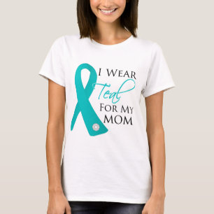 Camiseta Mamá - Cáncer de ovario de cinta Verde azulada