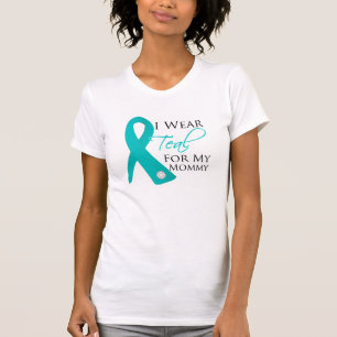 Camiseta Mamá - cáncer ovárico de la cinta verde azulada