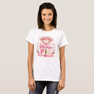 Camiseta Mamá Cerda Floral Rosa Encantadora Animal de Granj