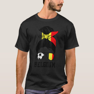Camiseta Mamá Chica de fútbol belga Messy Bun Foo de bander