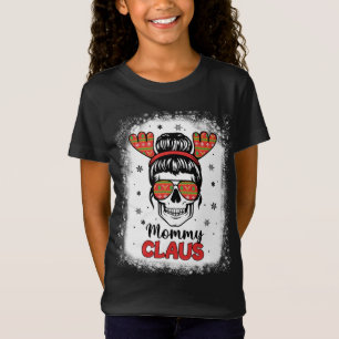 Camiseta Mamá Claus Messy Bun Skull Madres Navidades