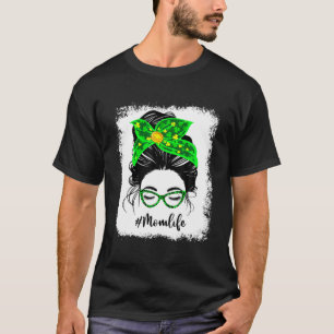 Camiseta Mamá Clover Messy Bun Leopard Shamrock St Patrick