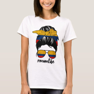 Camiseta Mamá colombiana Messy Bun Colombia Orgullo Patriót