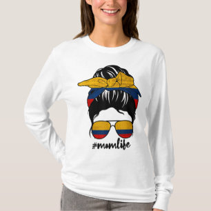 Camiseta Mamá colombiana Messy Bun Colombia Orgullo Patriót