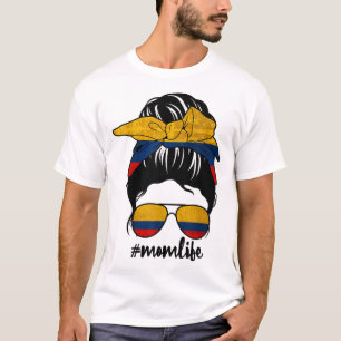 Camiseta Mamá colombiana Messy Bun Colombia Orgullo Patriót