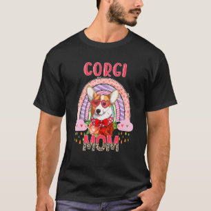 Camiseta Mamá Corgi Lindo Arcoíris Lluvia Perro Flores Día