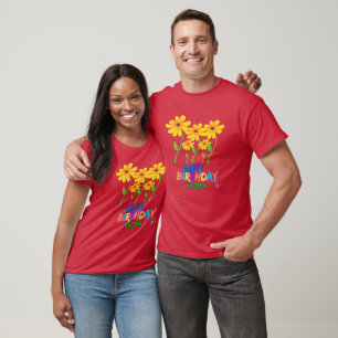 Camiseta Mamá Cumpleaños Mamá Flores Amarillas Personalizad