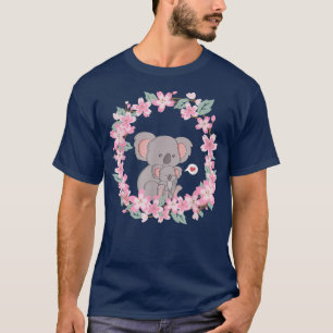 Camiseta Mamá cute koala y bebé Koala, flores recién nacida
