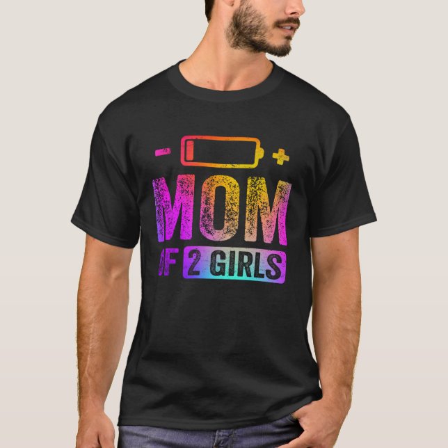 Camiseta Mamá de 2 Chicas con batería baja (Anverso)