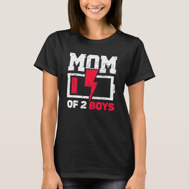 Camiseta Mamá de 2 niños con batería baja Orgullosa Día de  (Anverso)