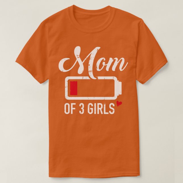 Camiseta Mamá de 3 chicas con batería baja (Diseño del anverso)