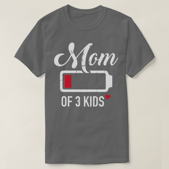 Camiseta Mamá de 3 niños con batería baja (Diseño del anverso)