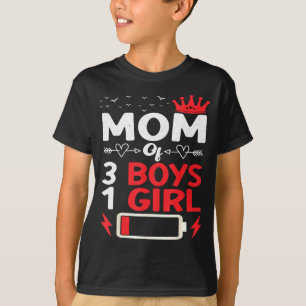 Camiseta Mamá de 3 niños y 1 niña batería baja día de la ma
