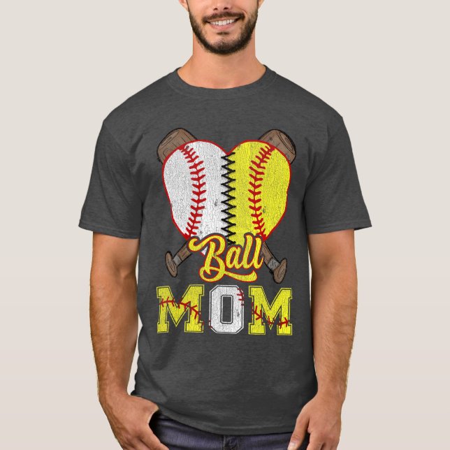 Camiseta Mamá de ambos Balón Mamá Mitad Softbol Mitad Béisb (Anverso)