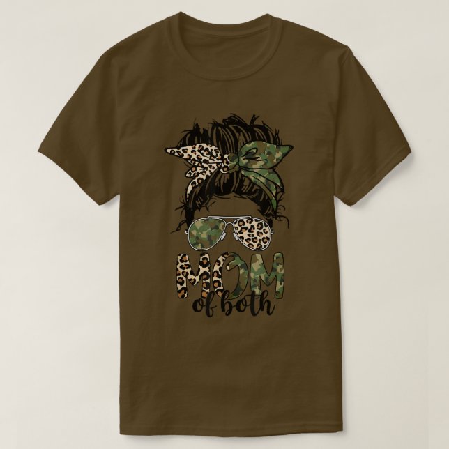 Camiseta Mamá De Ambos Desordenados Bun Camoue Leopard Band (Diseño del anverso)