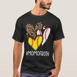 Camiseta Mamá De Ambos Leopard Heart Softball Mamá Béisbol 