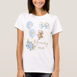 Camiseta Mamá de Baby Shower de Blue Floral Cute Bear Boy