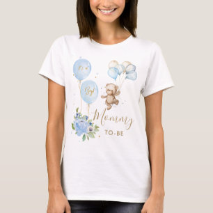 Camiseta Mamá de Baby Shower de Blue Floral Cute Bear Boy