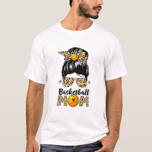 Camiseta Mamá de baloncesto leopard Messy Bun Ball