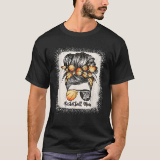 Camiseta Mamá de baloncesto Messy Bun Mama Bleached Basketb