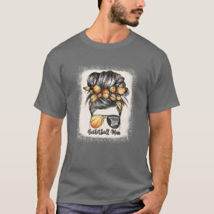 Camiseta Mamá de baloncesto Messy Bun Mama Bleached Basketb