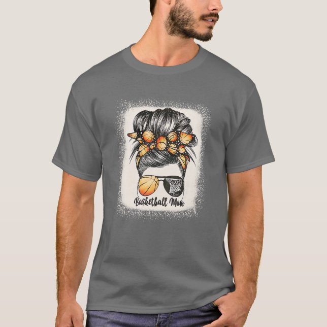 Camiseta Mamá de baloncesto Messy Bun Mama Bleached Basketb (Anverso)