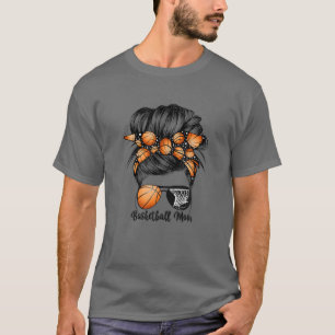 Camiseta Mamá de baloncesto Messy Bun Orgulloso Mamá Balonc