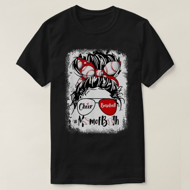 Camiseta Mamá De Béisbol Con Ambos Lentes De Cabello De Bun (Diseño del anverso)