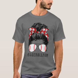 Camiseta Mamá de béisbol Messy Bun Orgullosa Mamá Escarf