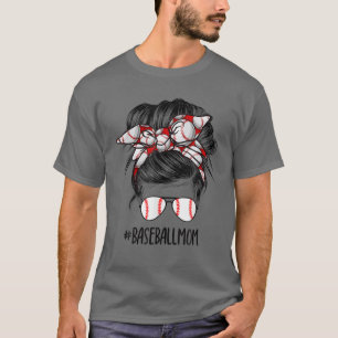 Camiseta Mamá de béisbol Messy Bun Orgullosa Mamá Escarfa D