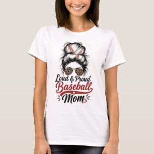 Camiseta Mamá de béisbol orgullosa y ruidosa con moño desor