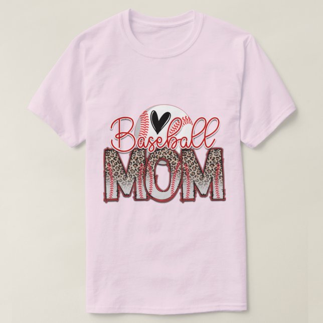 Camiseta Mamá de béisbol rosa claro (Diseño del anverso)