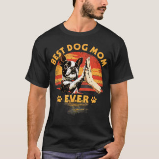 Camiseta Mamá de Boston Terrier Atardecer Retro Divertido P