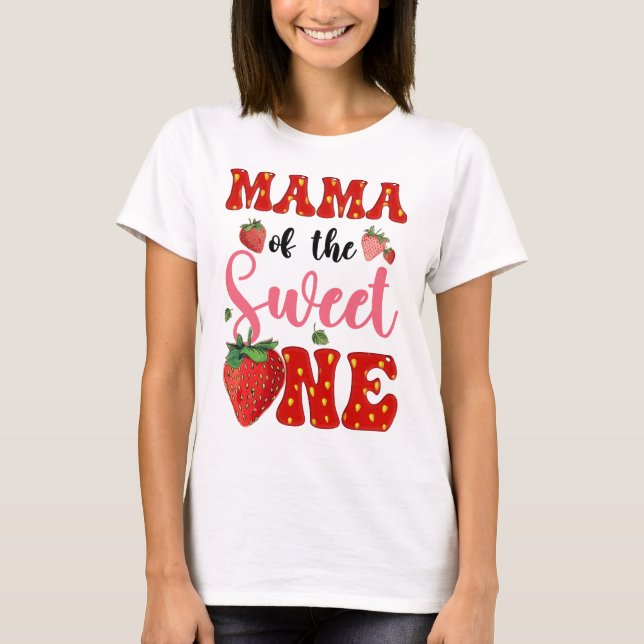 Camiseta Mamá De Dulce Un Frito De Fresa Primer Cumpleaños  (Anverso)