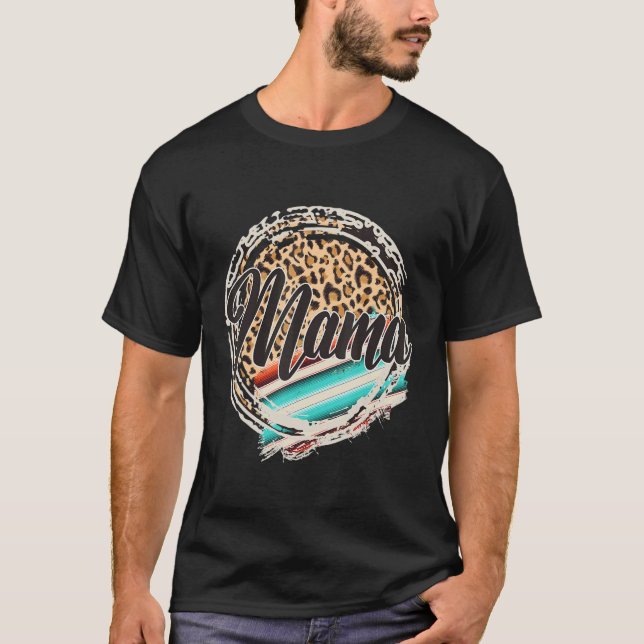 Camiseta Mamá de estampado de leopardo Serape Imprimir Vaqu (Anverso)