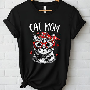Camiseta Mamá de gato divertida con gafas y bandana Mujer
