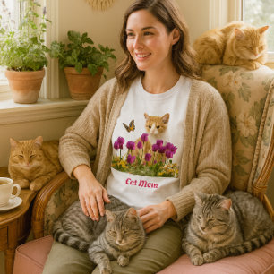 Camiseta Mamá de gato lindo / Gato atigrado naranja Blanco
