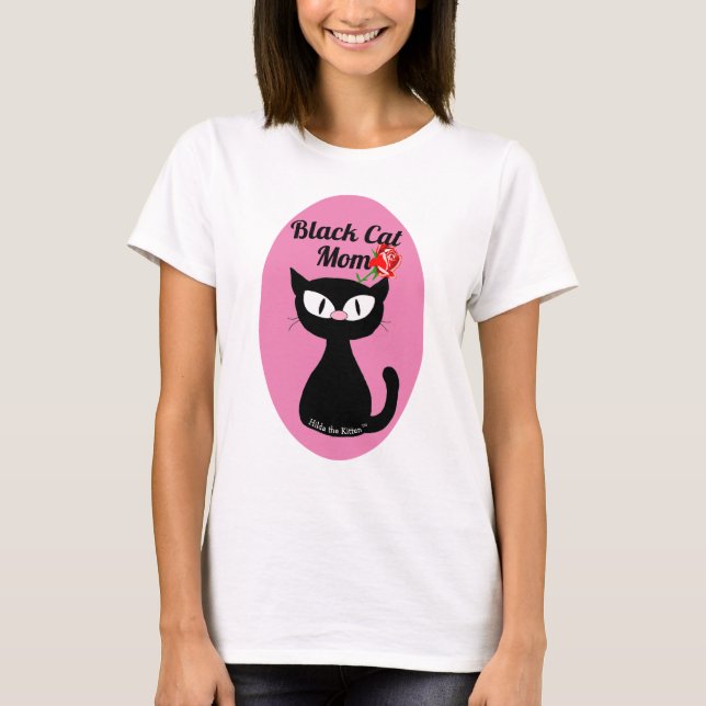Camiseta Mamá de gato negro cortada Personalizado gato negr (Anverso)