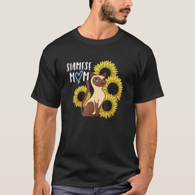 Camiseta Mamá de gatos siameses floridas girasoles (Anverso)
