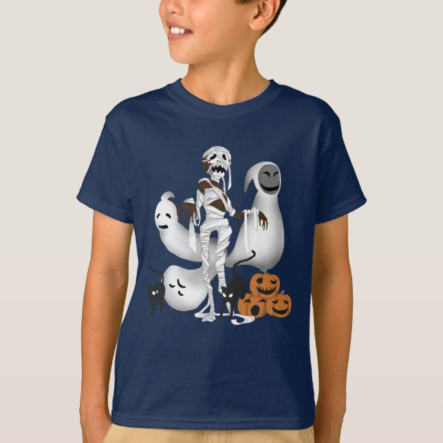Camiseta Mamá de Halloween con gatos gitanos y chico fantas (Anverso)