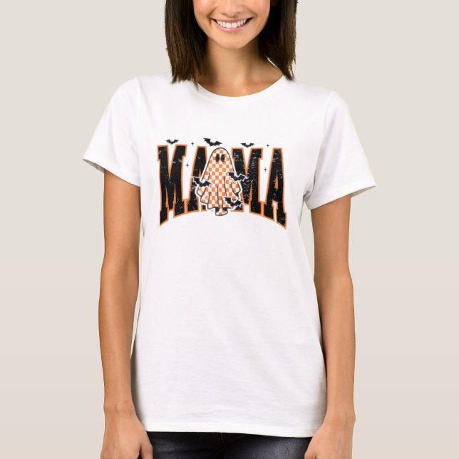 Camiseta "MAMA" de Halloween - Ghost y murciélago  (Anverso)