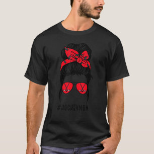 Camiseta Mamá de hockey con sangre, vida desordenada, impre