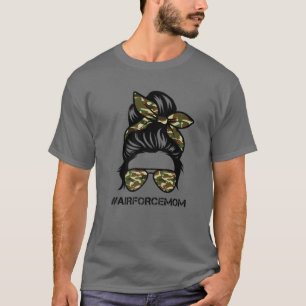 Camiseta Mamá de la Fuerza Aérea Messy Bun Gafas de sol Mo