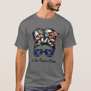 Camiseta Mamá de la Fuerza Aérea Messy Bun Gafas de sol Mo