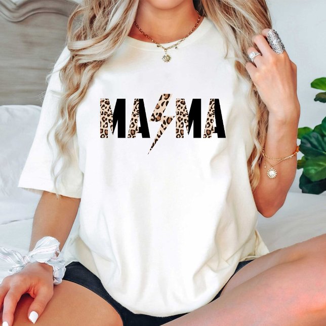 Camiseta Mamá de la impresión de leopardo | Guay Día de la  (Leopard Print Mama Birthday / Mothers Day Trendy T-Shirt)