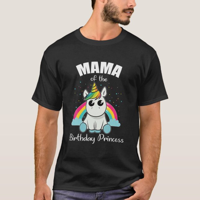 Camiseta Mamá De La Princesa De Cumpleaños Unicornio Cute (Anverso)