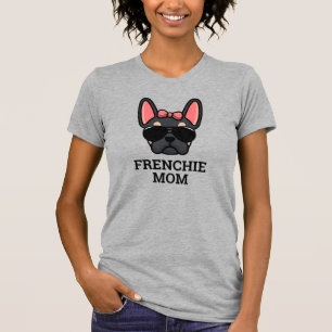 Camiseta Mamá de perrita Bulldog Francés hembra negro y bei