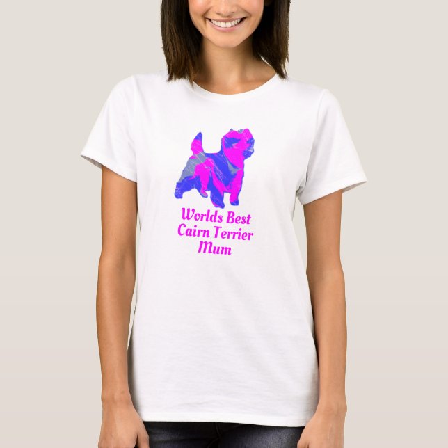 Camiseta Mamá de Perro Cairn Terrier Silhouette rosa y azul (Anverso)